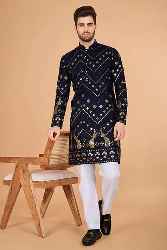 Navy Designer Rayon Kurta for Men  Stylish & Elegant Clothsvilla