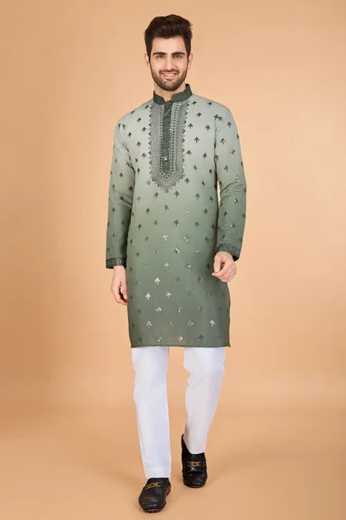 Designer Men's Ombre Green Kurta in Viscose Silk Clothsvilla Main image