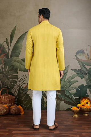 Stylish Look Perfect Haldi Yellow Color Men's Kurta with Dupatta Clothsvilla