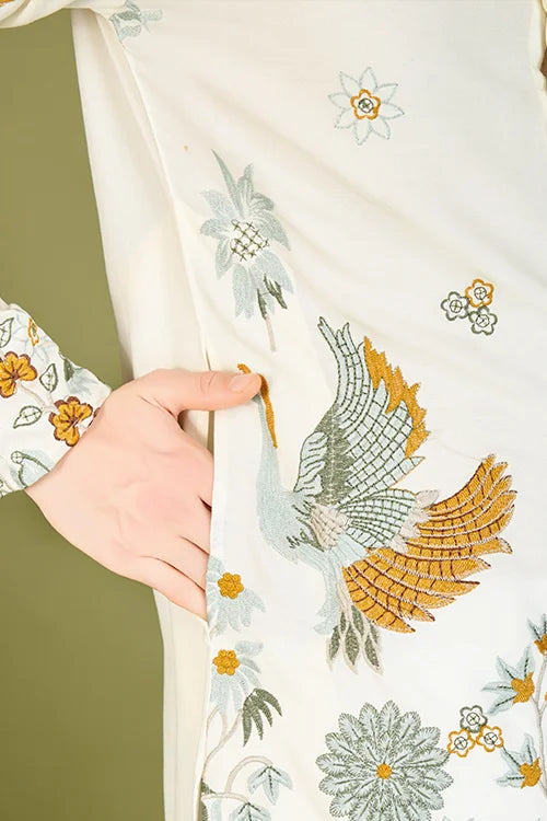 White Viscose Rayon Designer Kurta for Men Clothsvilla