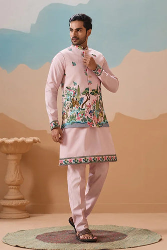 Classy Light Pink Mens Koti Kurta for Wedding Celebrations Clothsvilla