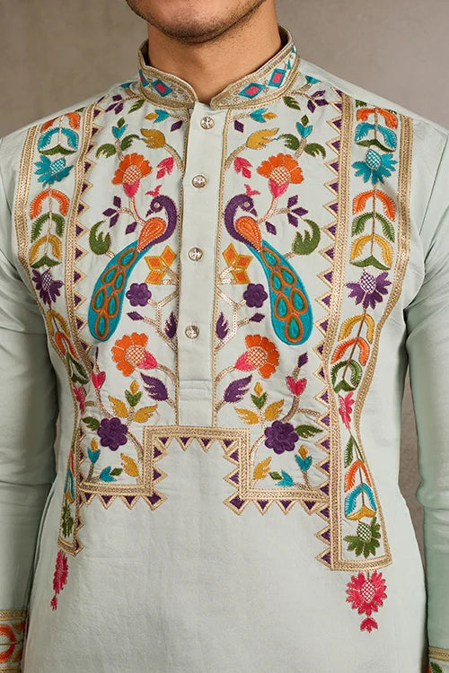 Pista Color Wedding Special Kurta Design for Mens Wear Clothsvilla