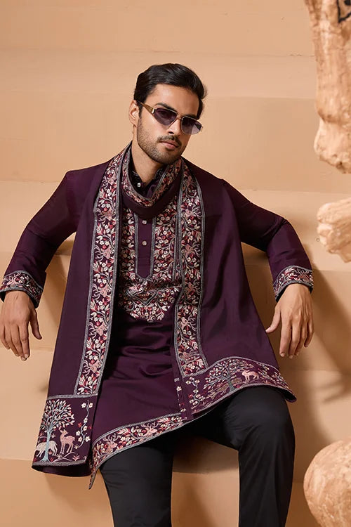 Ethnic Look Purple Kurta with Dupatta Mens Wear Special Clothsvilla