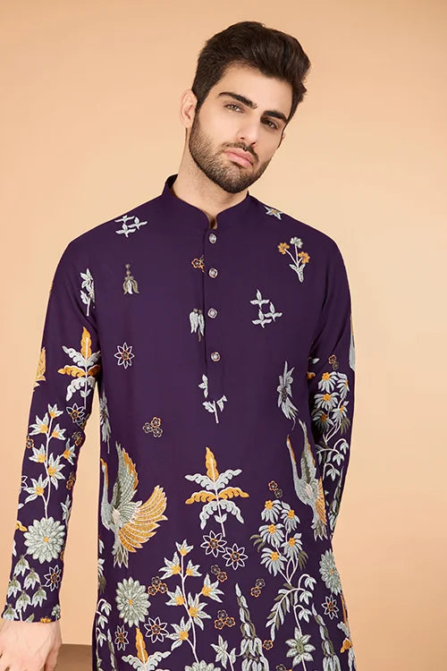 Designer Purple Kurta for Men - Viscose Rayon Fabric Clothsvilla