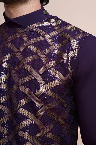 Traditional Purple Silk Kurta with Thread Work Clothsvilla