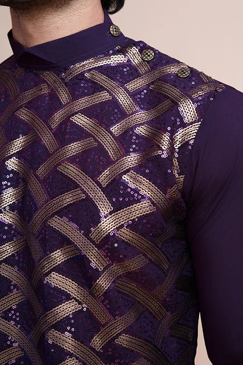 Traditional Purple Silk Kurta with Thread Work Clothsvilla