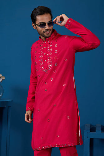 Designer Rani Mirror Embroidered Kurta for Mens Wear Clothsvilla
