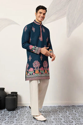 Indian Wedding Style Exclusive Teal Blue Kurta for Mens Clothsvilla