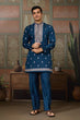 Load image into Gallery viewer, Modern Teal Blue Open Koti Kurta Set for Men Clothsvilla