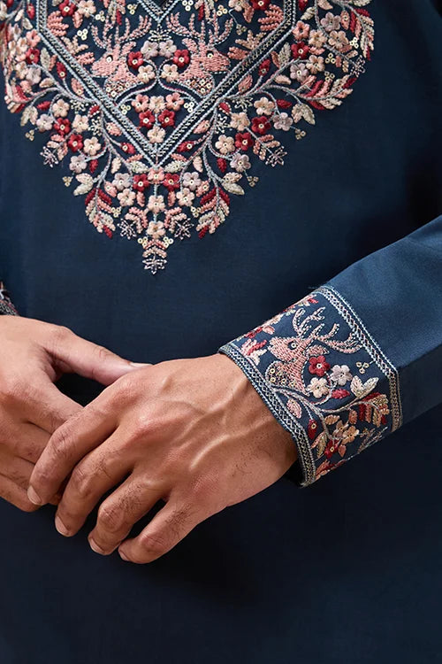 Elegant Teal Blue Kurta with Dupatta for Mens Wear Clothsvilla