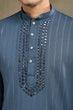 Load image into Gallery viewer, Diwali Special Blue Grey Viscose Silk Kurta with Mirror Work Clothsvilla