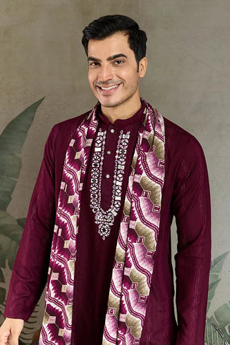 Designer Purple Men Kurta and Dupatta for Weddings Clothsvilla