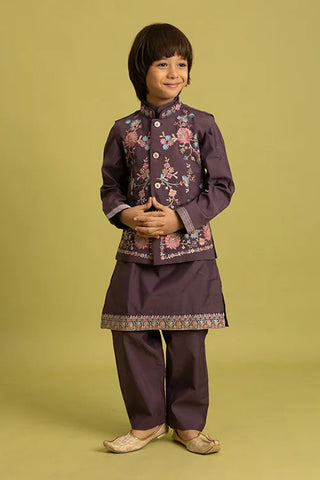 Premium Purple Kids Koti Kurta Pajama Set for Wedding Style Clothsvilla