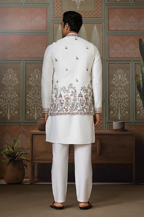 Latest Embroidered Designer White Koti Kurta Set for Mens Clothsvilla