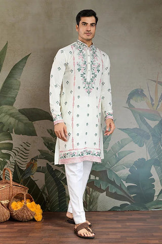 Wedding Special White Embroidered Silk Kurta Clothsvilla