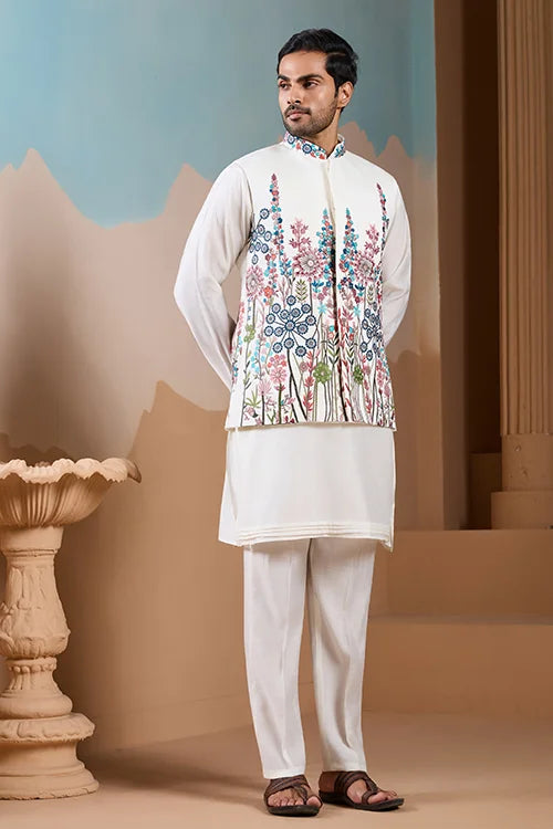 Royal Trendy White Koti Kurta Set for Men’s Wear Collection Clothsvilla