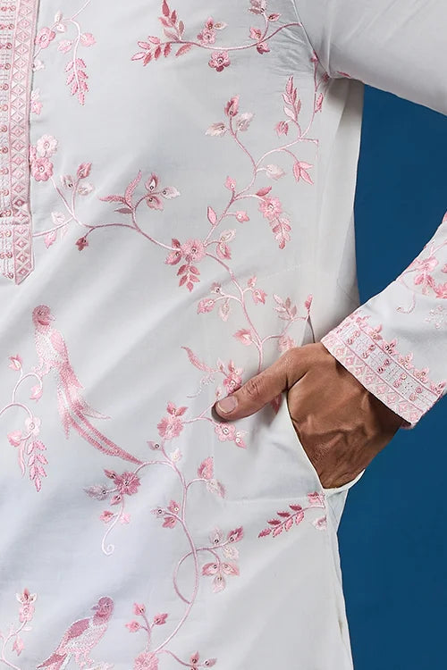 Classic White Viscose Silk Festive Kurta for Mens Clothsvilla