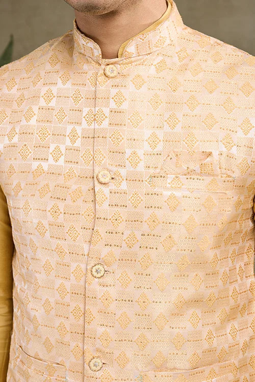 Yellow Roman Silk Kurta with Jacquard Koti Elegant Ethnic Wear Secondary image