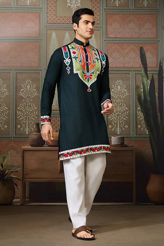 Green Embroidered Festival Wear Kurta for Men Clothsvilla