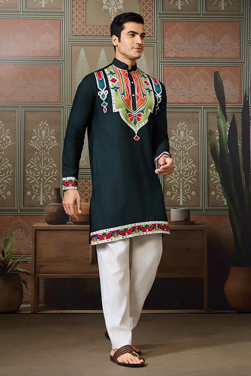 Green Embroidered Festival Wear Kurta for Men Clothsvilla