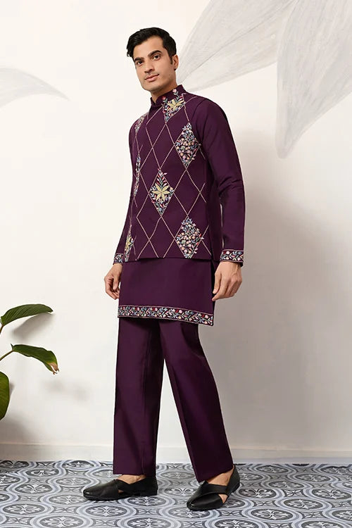 Premium Purple Koti Kurta Pajama for Wedding Wear Clothsvilla