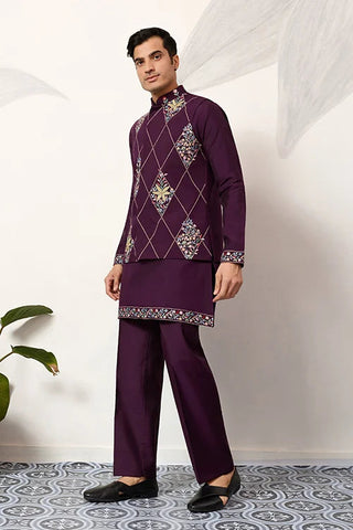 Premium Purple Koti Kurta Pajama for Wedding Wear Clothsvilla