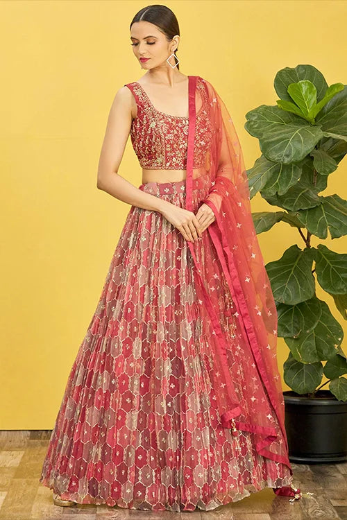 Designer Brown Thread With Sequins Embroidered Lehenga Choli Clothsvilla