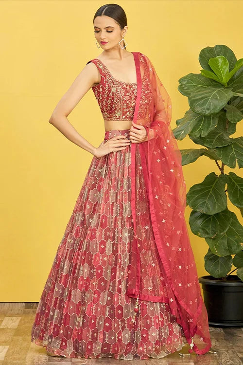 Designer Brown Thread With Sequins Embroidered Lehenga Choli Clothsvilla
