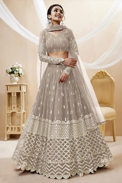 Designer Grey Color Embroidered Lehenga Choli Collection Clothsvilla