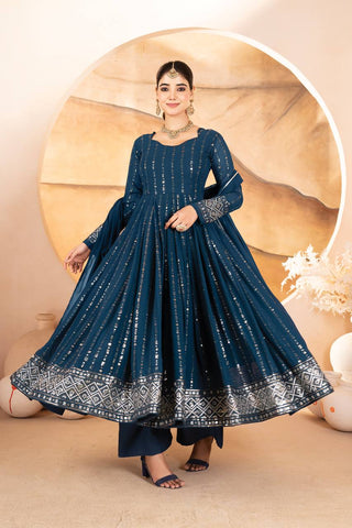 Rama Designer Luxury Anarkali Suit Set (3-Piece) – Heavy Sequin & Thread Embroidery ClothsVilla