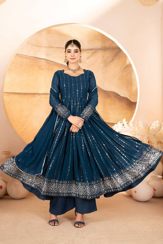 Rama Designer Luxury Anarkali Suit Set (3-Piece) – Heavy Sequin & Thread Embroidery ClothsVilla