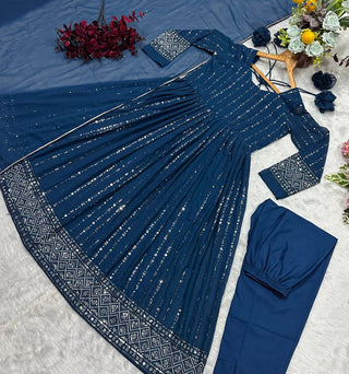Rama Designer Luxury Anarkali Suit Set (3-Piece) – Heavy Sequin & Thread Embroidery ClothsVilla
