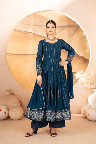 Rama Designer Luxury Anarkali Suit Set (3-Piece) – Heavy Sequin & Thread Embroidery ClothsVilla