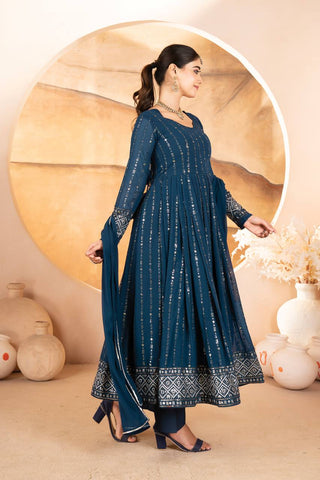 Rama Designer Luxury Anarkali Suit Set (3-Piece) – Heavy Sequin & Thread Embroidery ClothsVilla