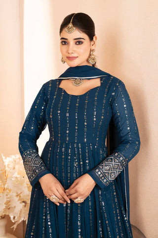 Rama Designer Luxury Anarkali Suit Set (3-Piece) – Heavy Sequin & Thread Embroidery ClothsVilla