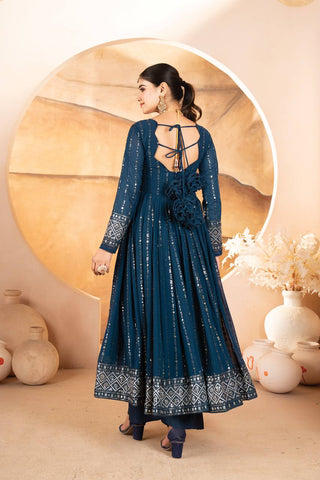 Rama Designer Luxury Anarkali Suit Set (3-Piece) – Heavy Sequin & Thread Embroidery ClothsVilla