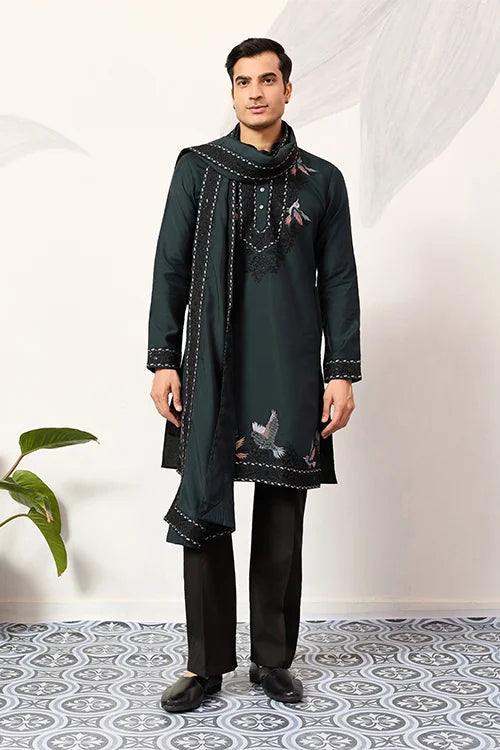 The Ultimate Designer Green Kurta with Dupatta for Mens Wear Clothsvilla Main image