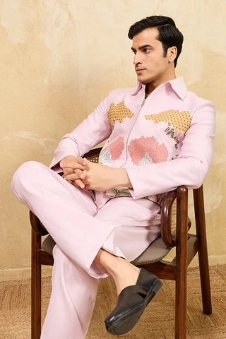 Mens Wear Special Pink Velvet Bomber Jacket Set Clothsvilla