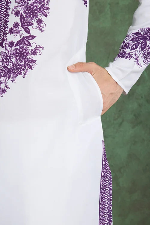 Purple Color Digital Printed Gents Kurta Pyjama Clothsvilla