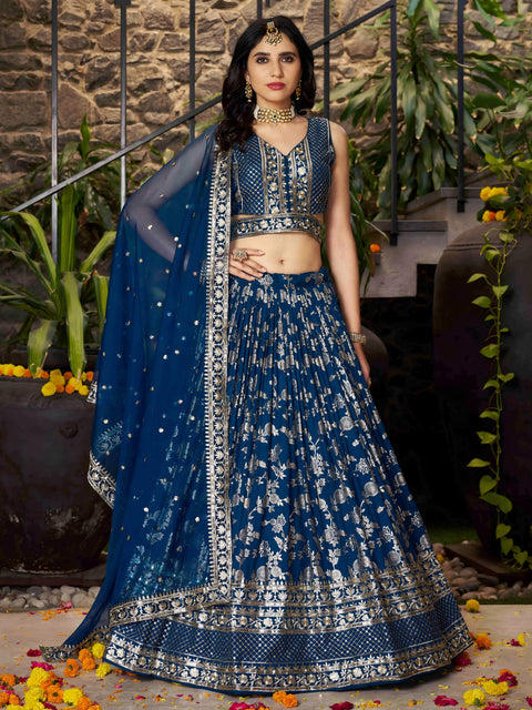 Dove Blue Dola Silk Jacquard Embroidered Lehenga Choli Clothsvilla Main image