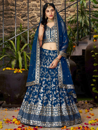 Dove Blue Dola Silk Jacquard Embroidered Lehenga Choli Clothsvilla