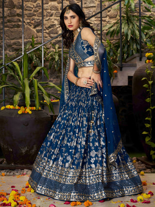 Dove Blue Dola Silk Jacquard Embroidered Lehenga Choli Clothsvilla