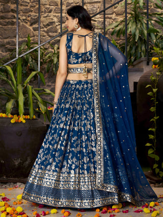 Dove Blue Dola Silk Jacquard Embroidered Lehenga Choli Clothsvilla