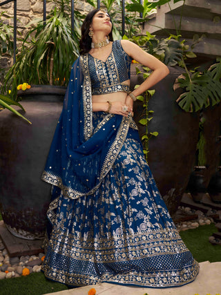 Dove Blue Dola Silk Jacquard Embroidered Lehenga Choli Clothsvilla