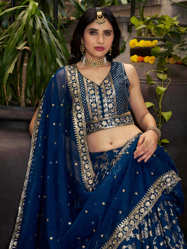 Dove Blue Dola Silk Jacquard Embroidered Lehenga Choli Clothsvilla