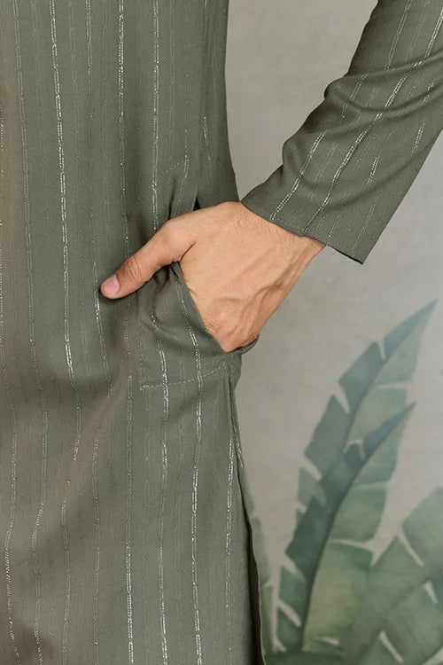 Premium Olive Green Mirror Work Kurta with Dupatta for Occasions Clothsvilla