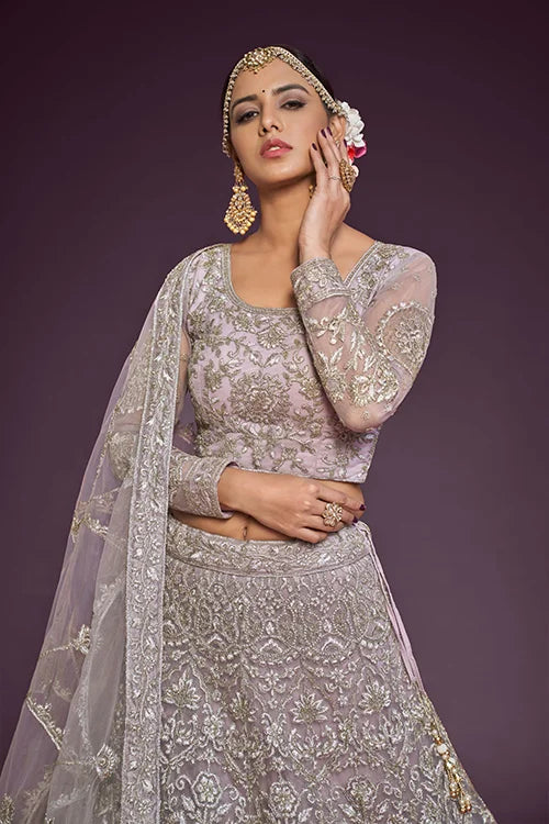 Dusky Orchid Soft Net Thread Zari Dori Embroidery Work Choli Clothsvilla