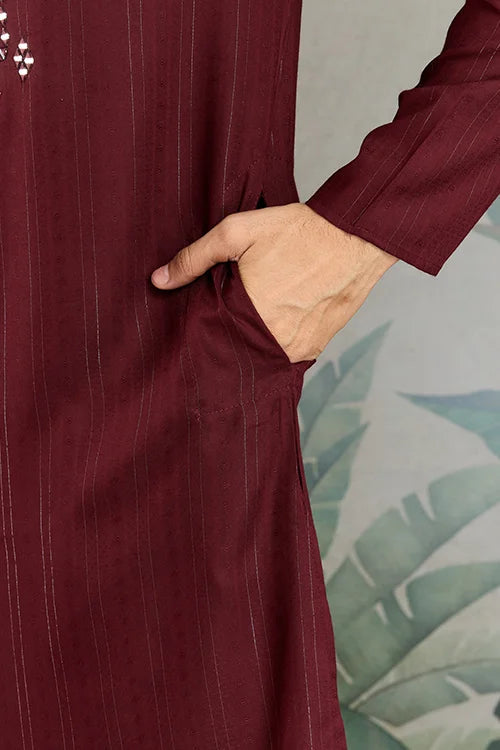 Traditional Maroon Mirror Embroidered Kurta with Dupatta Clothsvilla
