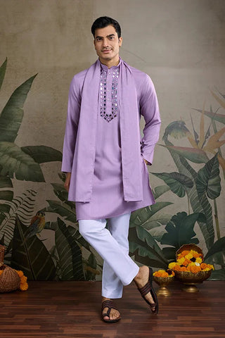 Dusty Pink Mirror Work Kurta for Men - Designer Wear Clothsvilla