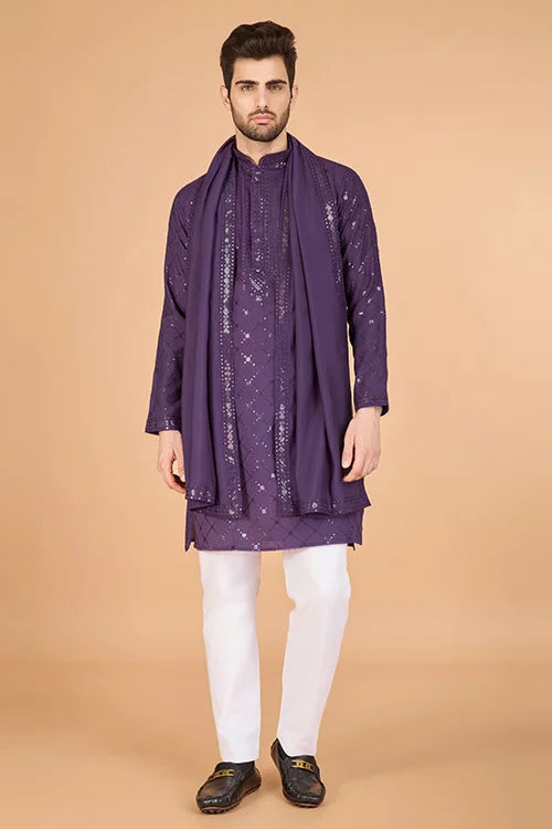 Dusty Purple Latest Branded Kurta for Mens Wear Clothsvilla